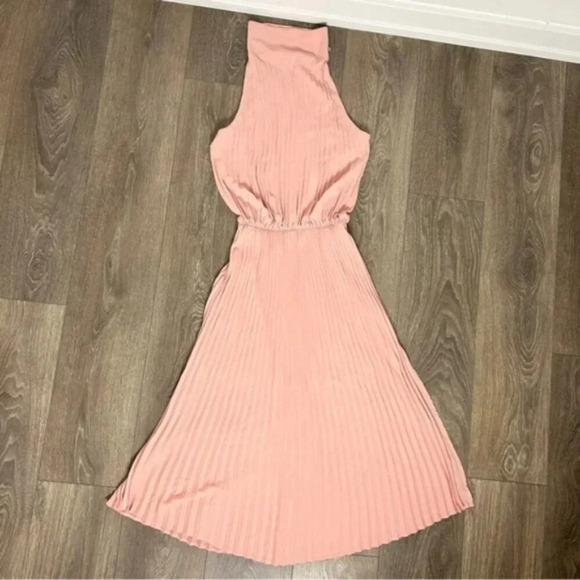 Babaton Aritzia Bautista Midi Dress Pleated Mock Neck Side slit Pink Size XXS - Picture 6 of 16